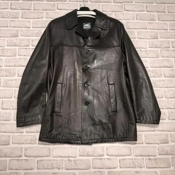 Roots Vintage Genuine Leather Jacket Black Women’s Large 90’s Y2K - Picture 1 of 7